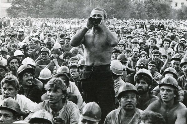 Бастующие шахтеры в Междуреченске, Кузбасс 1989