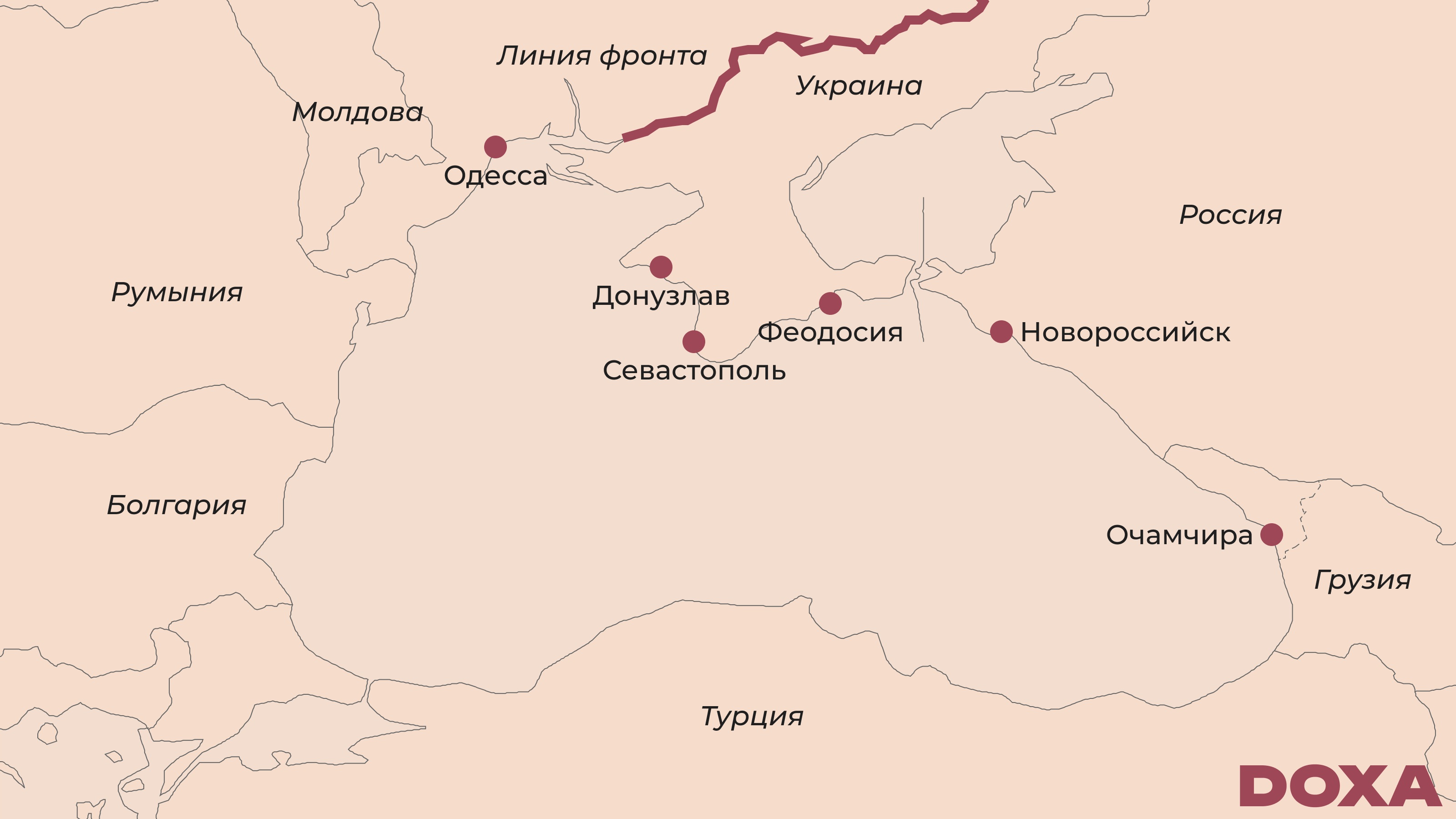 Порты Украины и России на Черном море (включая контролируемый Россией порт в Очамчире)