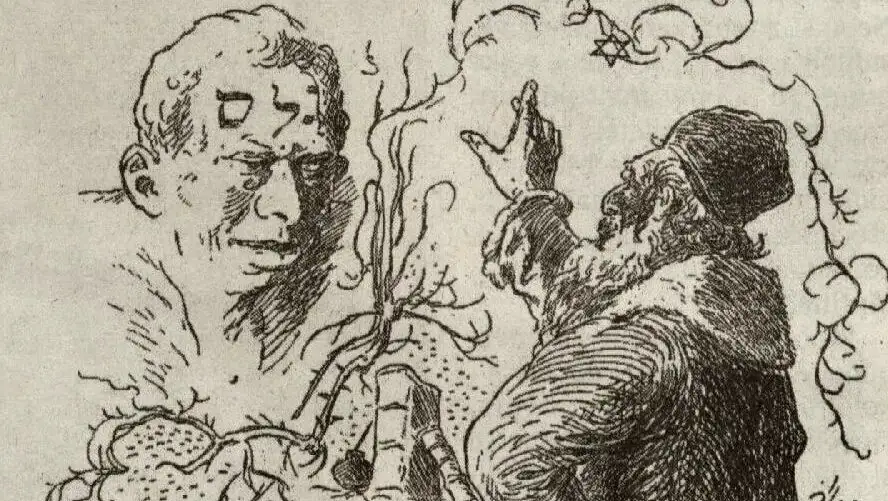 Раввин оживляет голема — иллюстрация легенды о создании искусственного существа