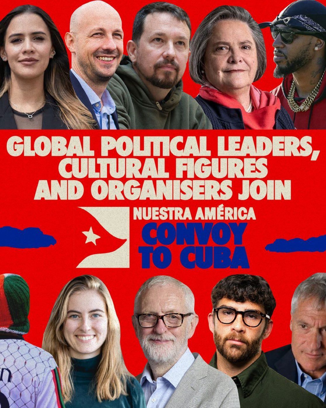 Плакат с участниками флотилии Nuestra América Convoy