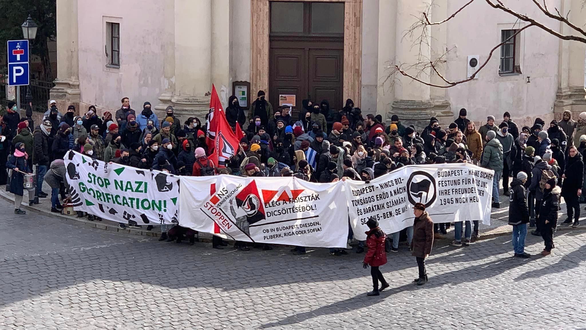 Антифашистская акция протеста в Будапеште 11 февраля 2023 года