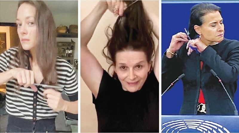 флешмоб #HairForFreedom, слева направо: киноактрисы Марион Котийяр, Жюльет Бинош и шведская депутатка Абир Аль-Сахлани