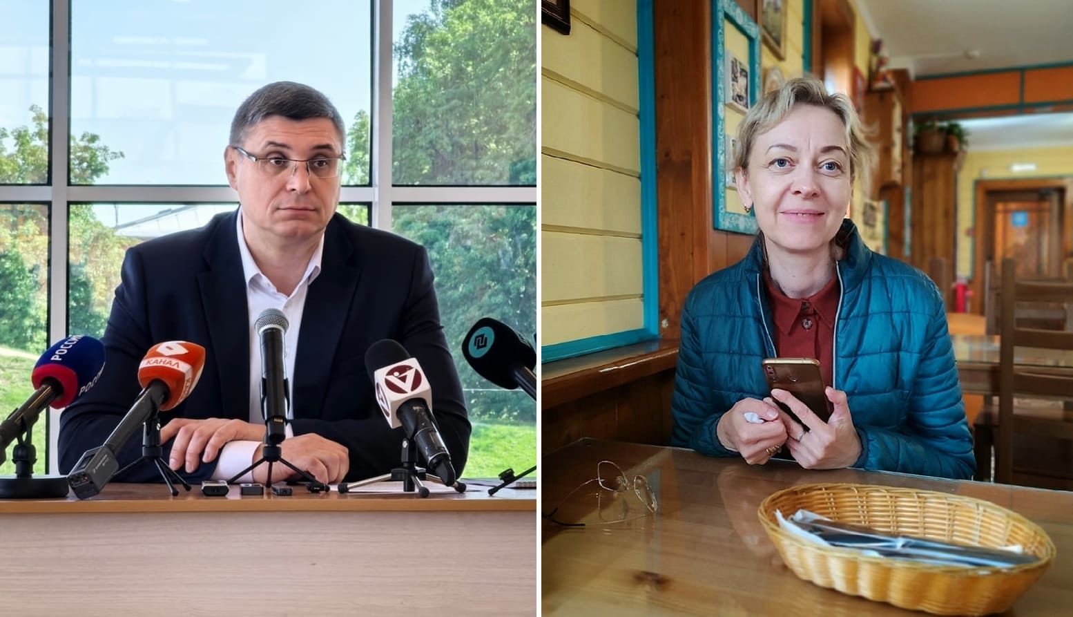 Губернатор Владимирской области Александр Авдеев (слева) и журналистка «Кольчугинских вестей» Елена Фролова (справа)